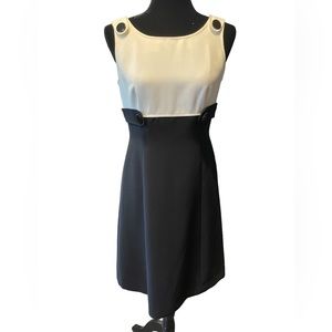TAHARI ARTHUR S LEVINE SLEEVELESS LINED DRESS  BLACK & WINTER WHITE  SIZE 4P.